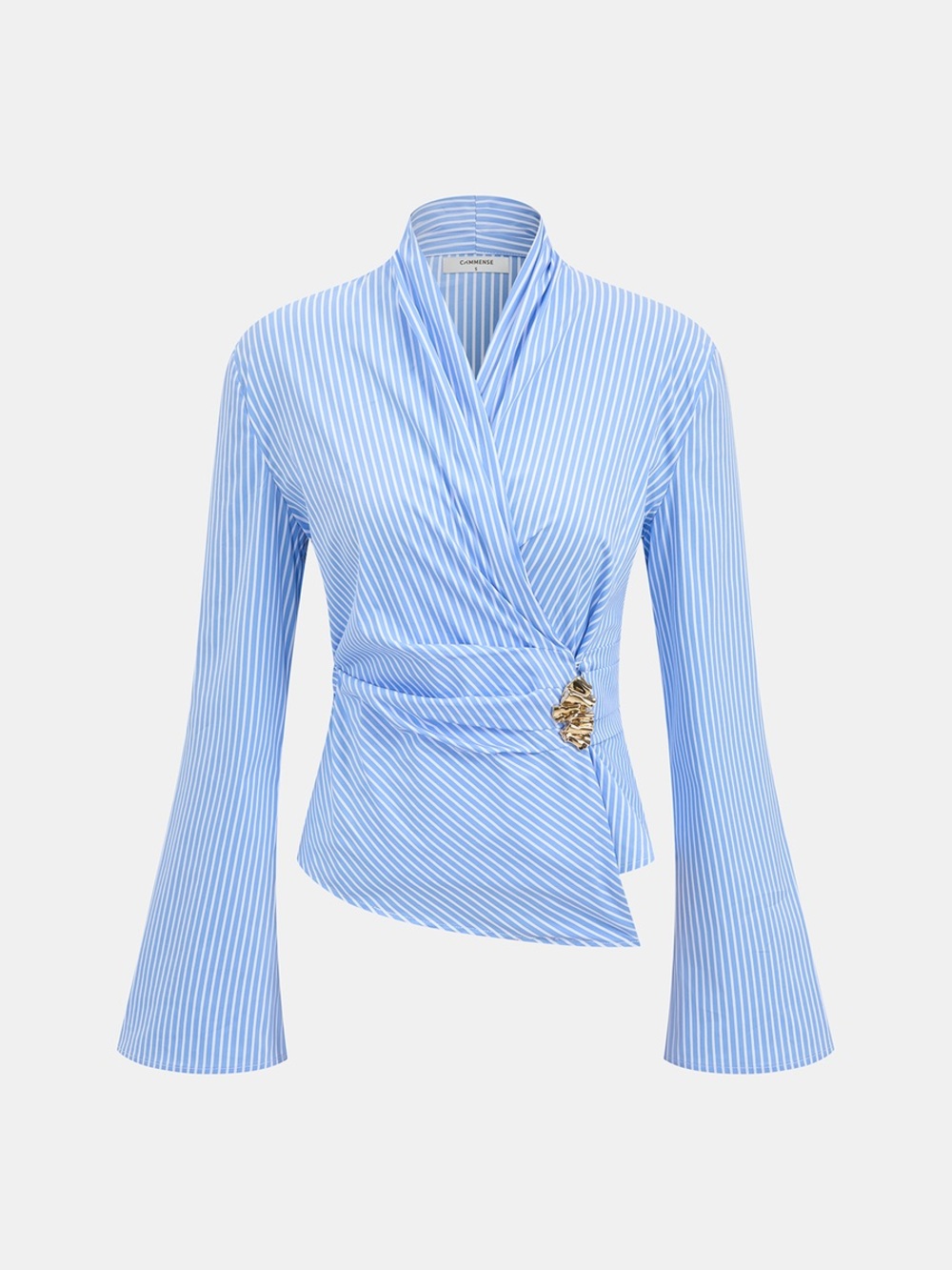 COMMENSE Metal Detail Flared Sleeve Striped Top